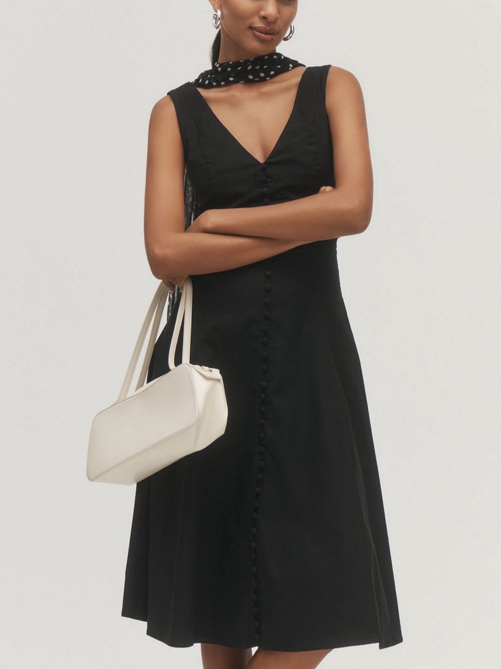 Anthropologie Black V-Neck Button-Front Midi Dress
